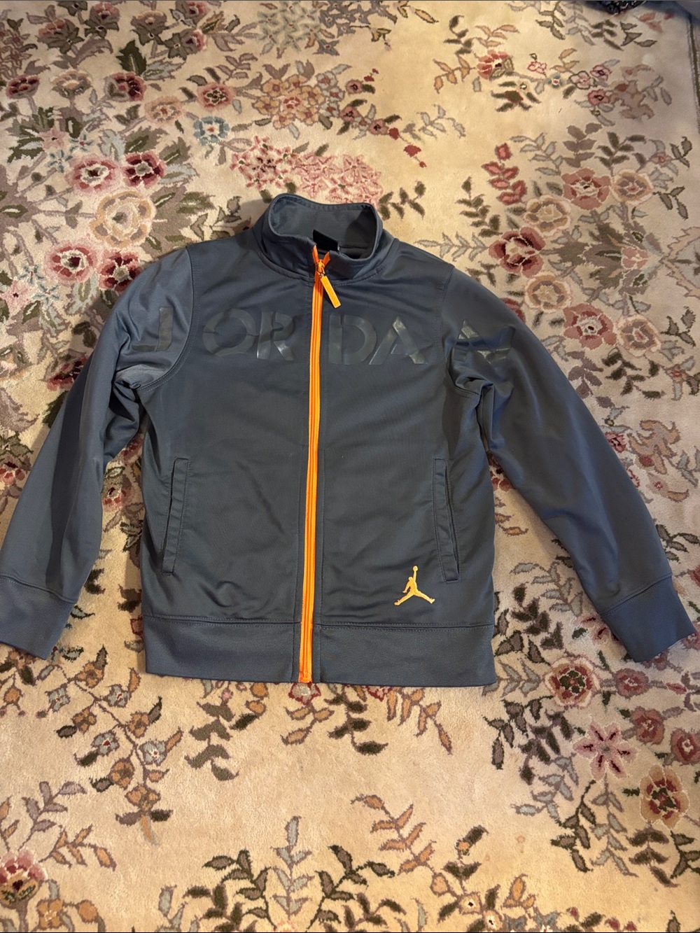 Jordan Kids' Gray Jean-Style Jacket with Orange Zipper and Logo